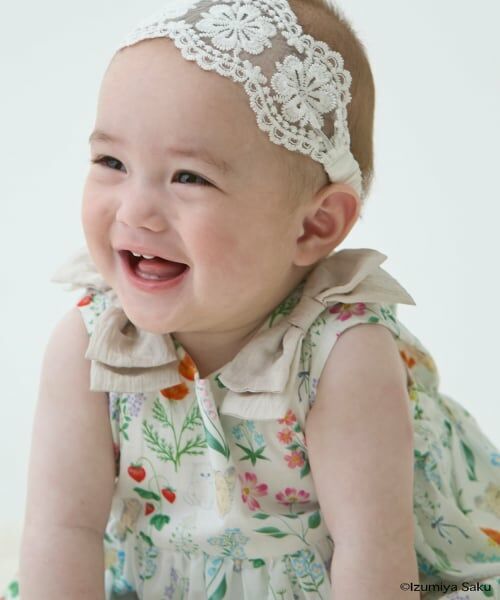 petit main / プティマイン ロンパース | 【泉屋 サク】【リンク】肩リボンフラワーOPロンパース | 詳細1