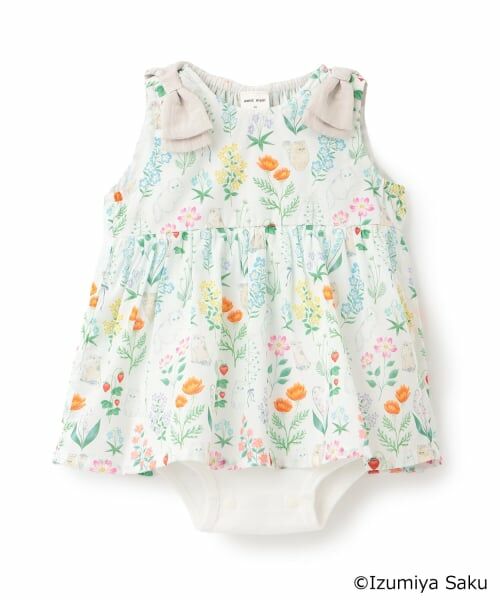 petit main / プティマイン ロンパース | 【泉屋 サク】【リンク】肩リボンフラワーOPロンパース | 詳細4
