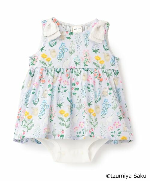petit main / プティマイン ロンパース | 【泉屋 サク】【リンク】肩リボンフラワーOPロンパース（ラベンダー）