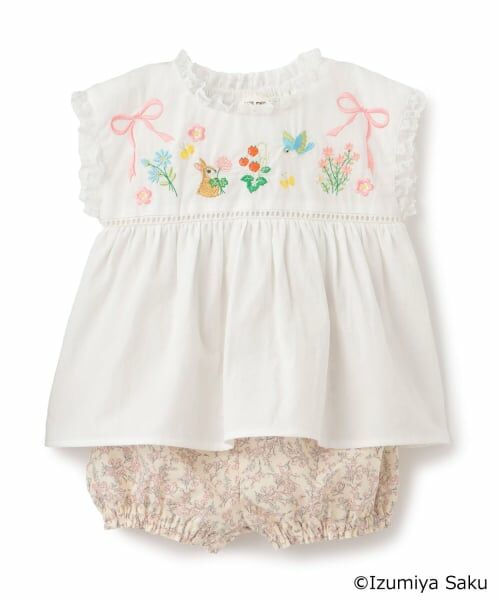 petit main / プティマイン ベビー・キッズウエア | 【泉屋 サク】モチーフ刺しゅうセットアップ（アイボリー）