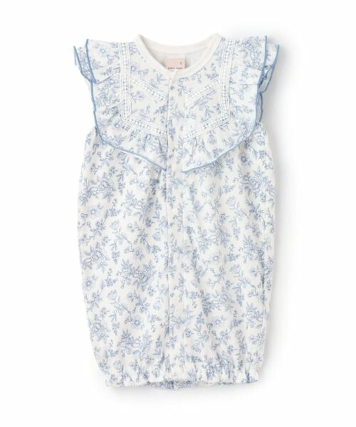 petit main / プティマイン ロンパース | 花柄フリル2wayオール（モデレート ブルー）