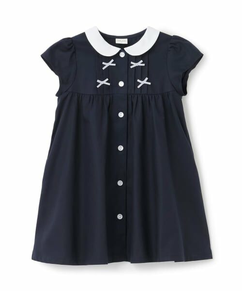 petit main / プティマイン ドレス | ちびリボンピンタックワンピース（紺）