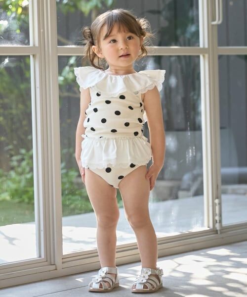 petit main / プティマイン 水着・スイムグッズ | 【SWIM】ドットレースフリルタンキニ（オフ ホワイト）