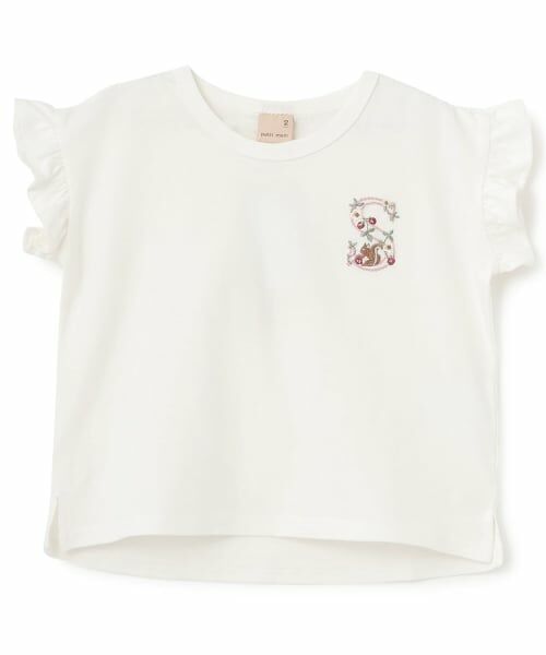 petit main / プティマイン Tシャツ | 【プティプラ】アルファベット袖フリルTシャツ（アイボリー）