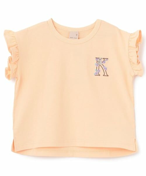 petit main / プティマイン Tシャツ | 【プティプラ】アルファベット袖フリルTシャツ（オレンジ）