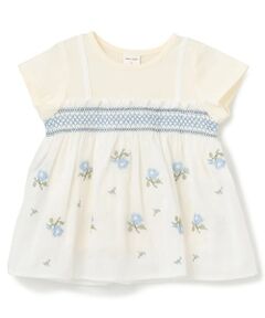 petit main / プティマイン Tシャツ | 【リンク】クロスステッチ花ドッキングTシャツ