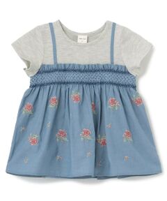 petit main / プティマイン Tシャツ | 【リンク】クロスステッチ花ドッキングTシャツ