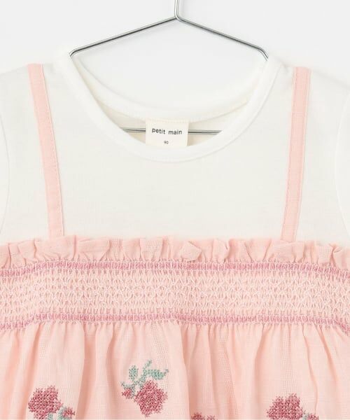 petit main / プティマイン Tシャツ | 【リンク】クロスステッチ花ドッキングTシャツ | 詳細2