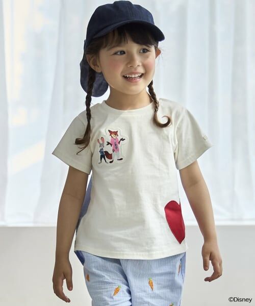 petit main / プティマイン Tシャツ | 【ズートピア】【接触冷感】ハートアップリケTシャツ(オフ ホワイト)