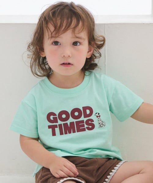 petit main / プティマイン Tシャツ | 【プティプラ/WEB先行】ロゴ半袖Tシャツ(ライト グリーン)