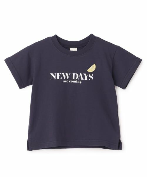petit main / プティマイン Tシャツ | 【プティプラ/WEB先行】ロゴ半袖Tシャツ(紺)