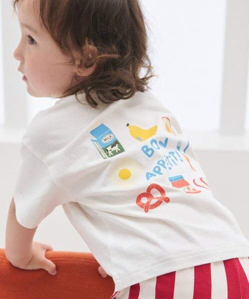 petit main / プティマイン Tシャツ | 【プティプラ/WEB先行】バックプリント半袖Tシャツ(オフ ホワイト)