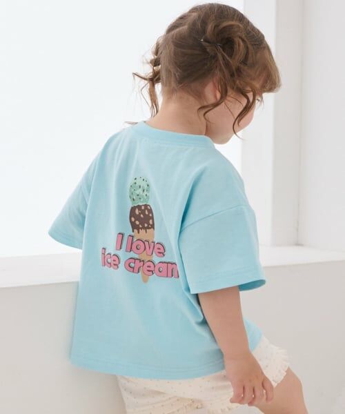 petit main / プティマイン Tシャツ | 【プティプラ/WEB先行】バックプリント半袖Tシャツ(ライト ブルー)