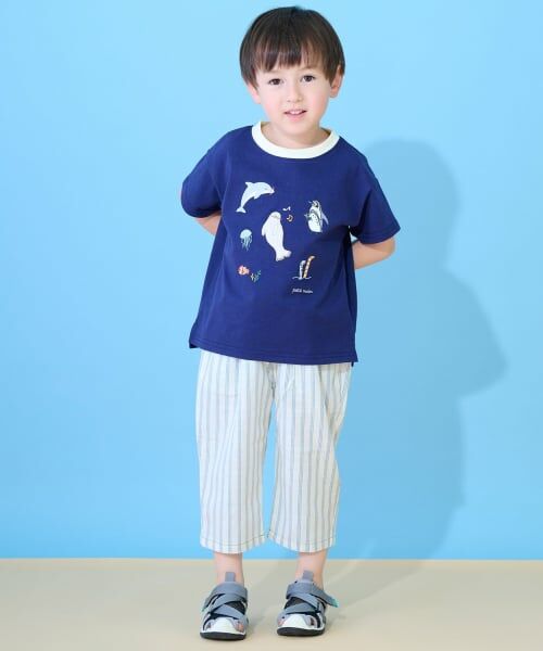 petit main / プティマイン その他パンツ | 綿レーヨン8分丈ゆるパンツ（ストライプ）