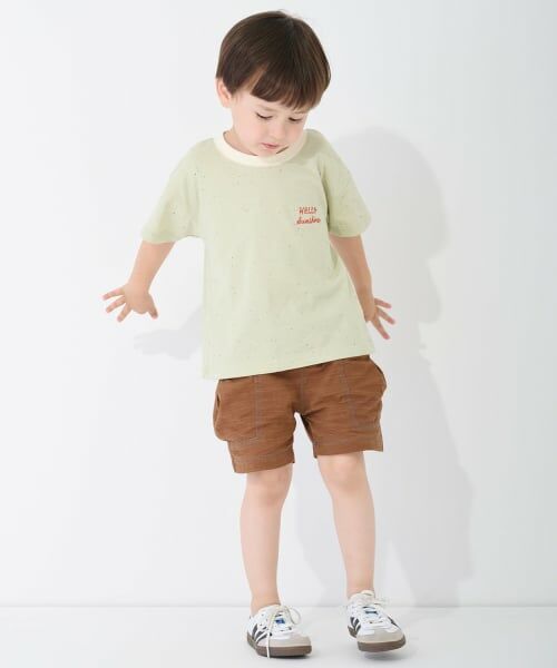petit main / プティマイン ショート・ハーフ・半端丈パンツ | 綿レーヨン布帛ショートパンツ（キャメル）