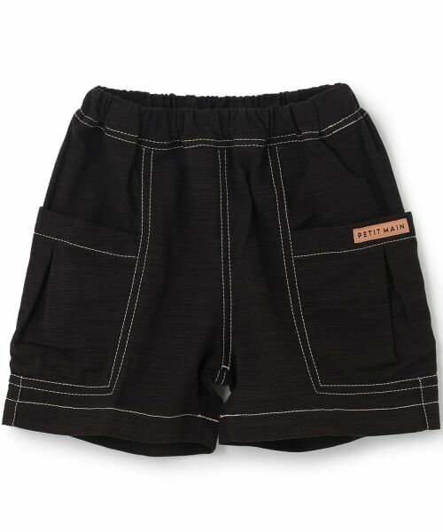 petit main / プティマイン ショート・ハーフ・半端丈パンツ | 綿レーヨン布帛ショートパンツ（黒）