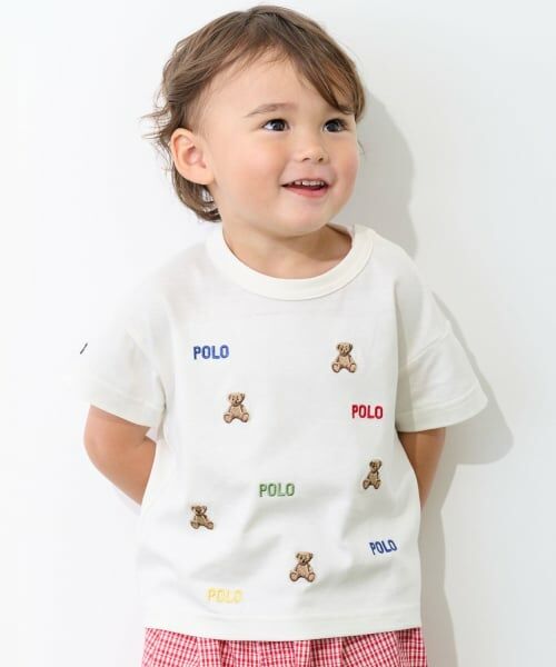 petit main / プティマイン Tシャツ | 【POLO BCS】くま刺しゅう半袖Tシャツ（オフ ホワイト）