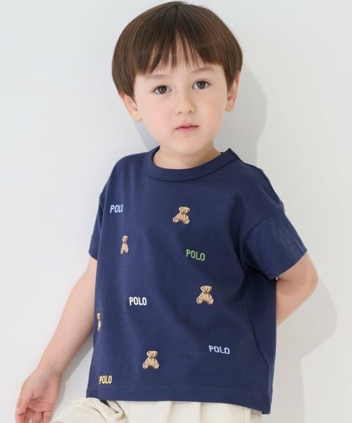 petit main / プティマイン Tシャツ | 【POLO BCS】くま刺しゅう半袖Tシャツ（インク ブルー）
