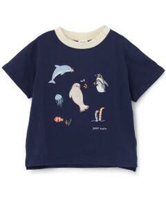 petit main / プティマイン Tシャツ | 【接触冷感】海のいきものアップリケ半袖Tシャツ