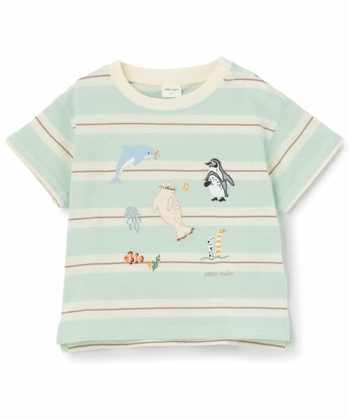 petit main / プティマイン Tシャツ | 【接触冷感】海のいきものアップリケ半袖Tシャツ（ライト グリーン）