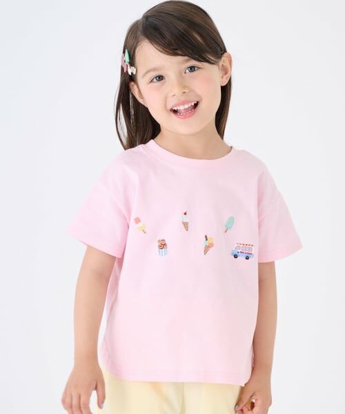 petit main / プティマイン Tシャツ | 【接触冷感】前後で着れる2WAY半袖Tシャツ(ライト ピンク)