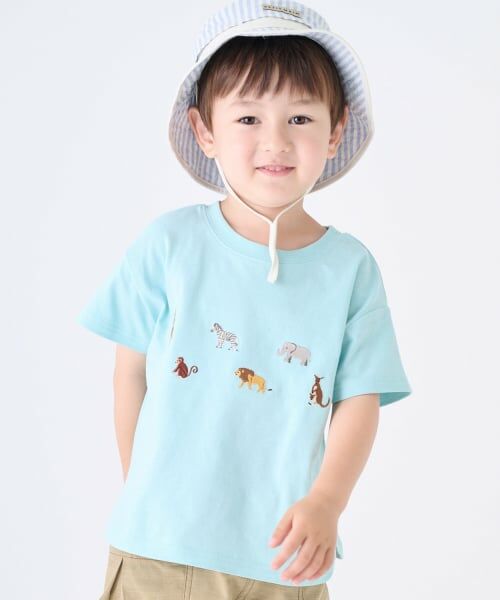 petit main / プティマイン Tシャツ | 【接触冷感】前後で着れる2WAY半袖Tシャツ(エメラルド グリーン)