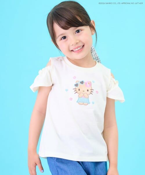 petit main / プティマイン Tシャツ | 【サンリオキャラクターズ/冷感】肩あきグラフィック半袖Tシャツ（アイボリー）