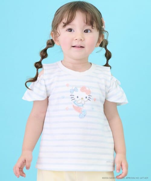 petit main / プティマイン Tシャツ | 【サンリオキャラクターズ/冷感】肩あきグラフィック半袖Tシャツ（ライト ブルー）