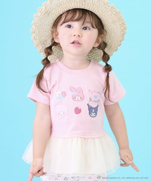 petit main / プティマイン Tシャツ | 【サンリオキャラクターズ/冷感】チュールドッキング半袖Tシャツ（ライト ピンク）