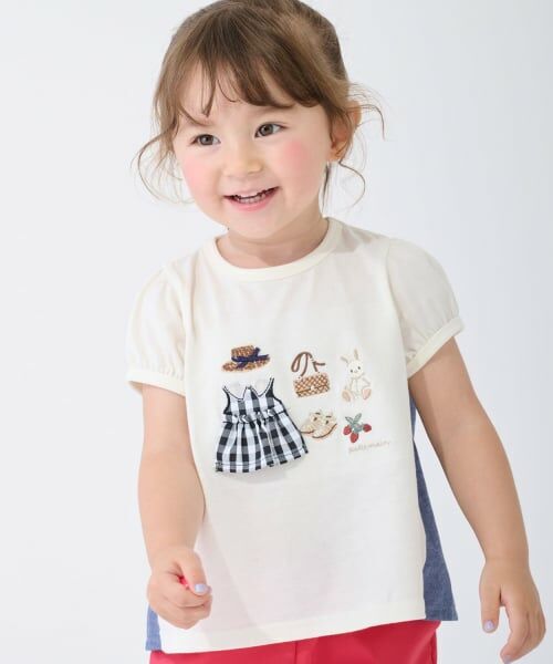 petit main / プティマイン Tシャツ | 【接触冷感】なつのおめかし半袖T(アイボリー)