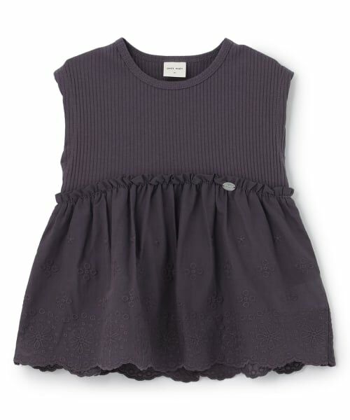petit main / プティマイン Tシャツ | 【接触冷感】レースドッキングT（チャコール）