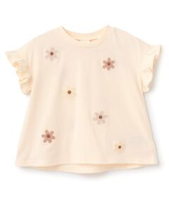 petit main / プティマイン Tシャツ | 【接触冷感】袖フリル刺しゅう半袖Tシャツ