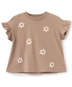 petit main / プティマイン Tシャツ | 【接触冷感】袖フリル刺しゅう半袖Tシャツ