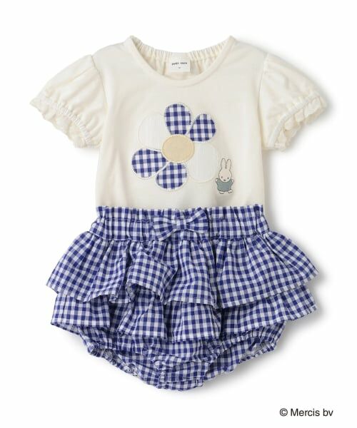petit main / プティマイン ベビー・キッズウエア | 【miffy】お花アップリケセットアップ(ブルー)