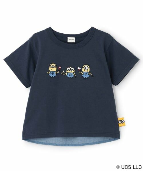petit main / プティマイン Tシャツ | 【ミニオン】布帛切り替え半袖Tシャツ(紺)
