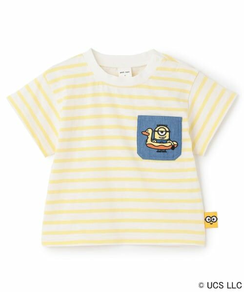 petit main / プティマイン Tシャツ | 【ミニオン】夏あそびスラブボーダー半袖Tシャツ(黄)