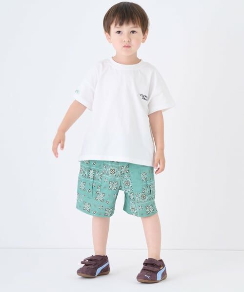 petit main / プティマイン ショート・ハーフ・半端丈パンツ | 【ELEPHANT】布帛柄ショートパンツ(エメラルド グリーン)