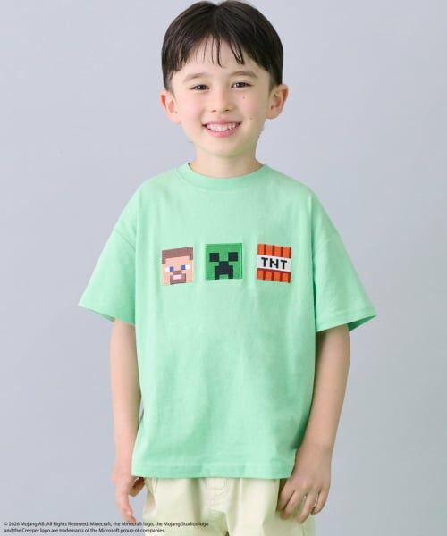 petit main / プティマイン Tシャツ | 【MINECRAFT】アップリケ半袖Tシャツ（グリーン）