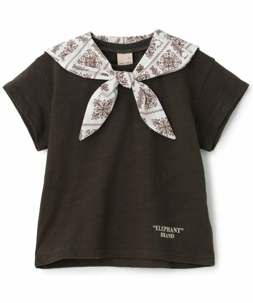 petit main / プティマイン Tシャツ | 【ELEPHANT】セーラー衿取り外し半袖Tシャツ(チャコール)
