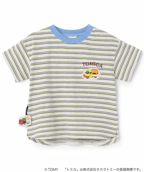 petit main / プティマイン Tシャツ | 【TOMICA/接触冷感】マルチボーダー半袖Tシャツ(モス グリーン)