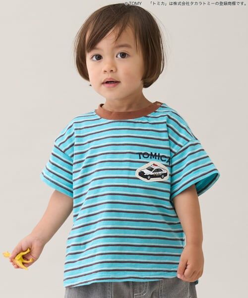 petit main / プティマイン Tシャツ | 【TOMICA/接触冷感】マルチボーダー半袖Tシャツ(ターコ)