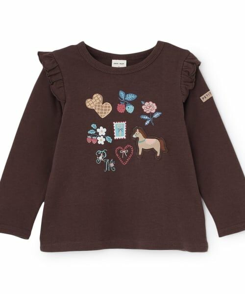 petit main / プティマイン Tシャツ | 【プティプラ】GIRLS長袖Tシャツ(茶)