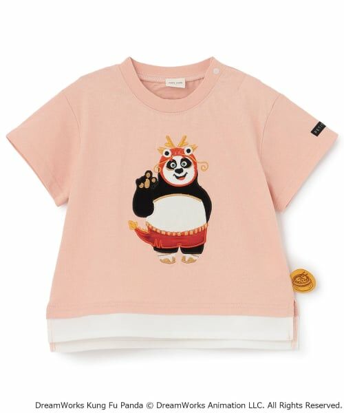 petit main / プティマイン Tシャツ | 【WEB別注】【カンフーパンダ】刺しゅう半袖Tシャツ（ピンク）