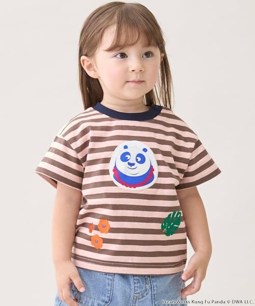 petit main / プティマイン Tシャツ | 【WEB別注】【カンフーパンダ】ボーダー半袖Tシャツ(ピンク)