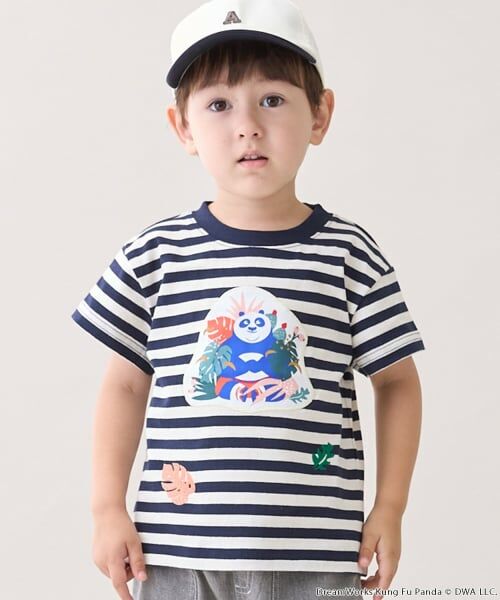 petit main / プティマイン Tシャツ | 【WEB別注】【カンフーパンダ】ボーダー半袖Tシャツ(紺)