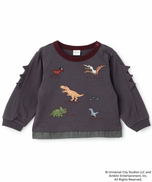 petit main / プティマイン Tシャツ | 【JURASSIC WORLD】さがら刺しゅう長袖Tシャツ（ディープ グレー）