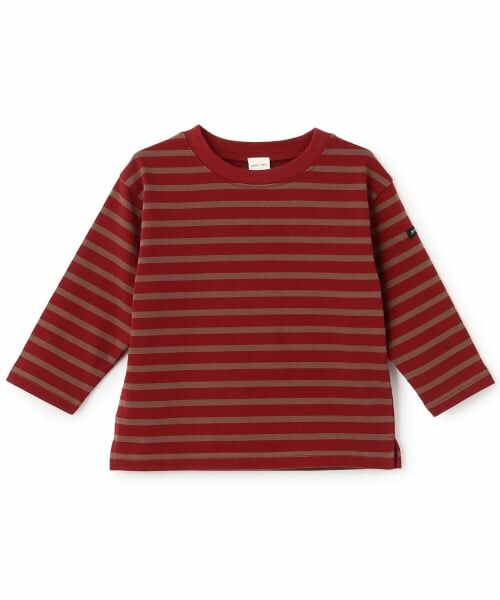 petit main / プティマイン Tシャツ | 【防汚加工】ボーダー長袖Tシャツ（赤）