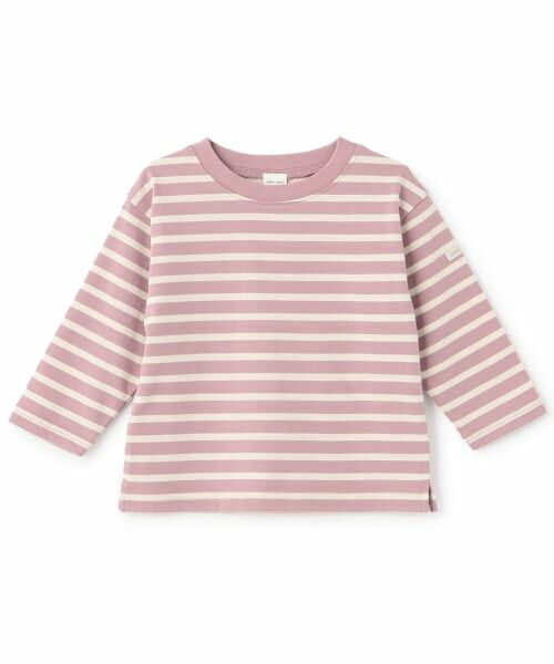 petit main / プティマイン Tシャツ | 【防汚加工】ボーダー長袖Tシャツ（ライト ピンク）