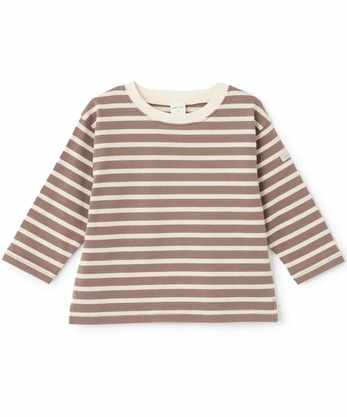petit main / プティマイン Tシャツ | 【防汚加工】ボーダー長袖Tシャツ（ベージュ）