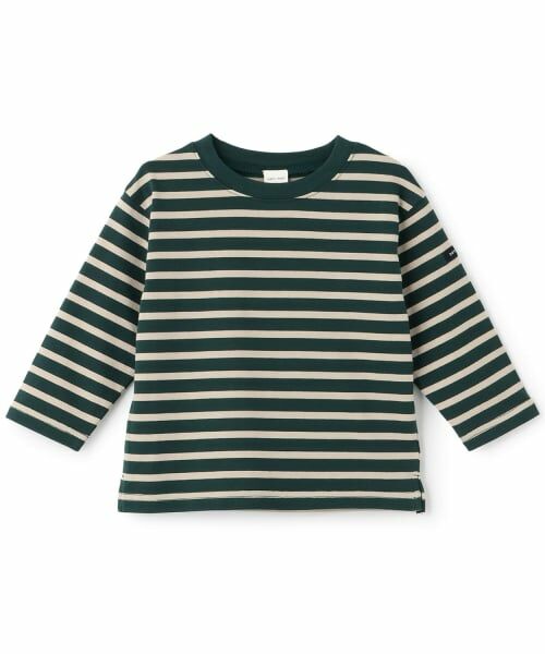 petit main / プティマイン Tシャツ | 【防汚加工】ボーダー長袖Tシャツ（グリーン）
